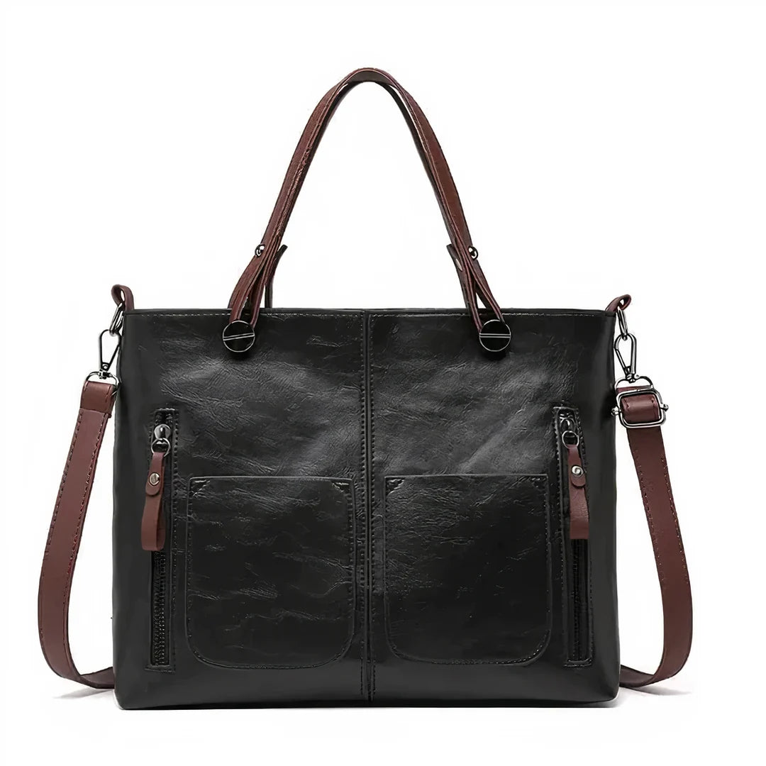 Fanie - Tote de Cuero Vintage con Bolsillos Laterales