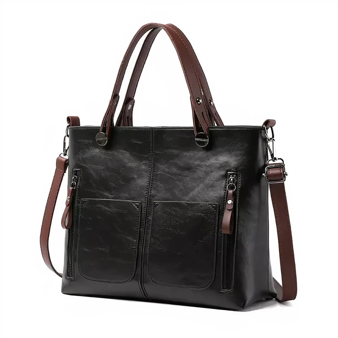 Fanie - Tote de Cuero Vintage con Bolsillos Laterales