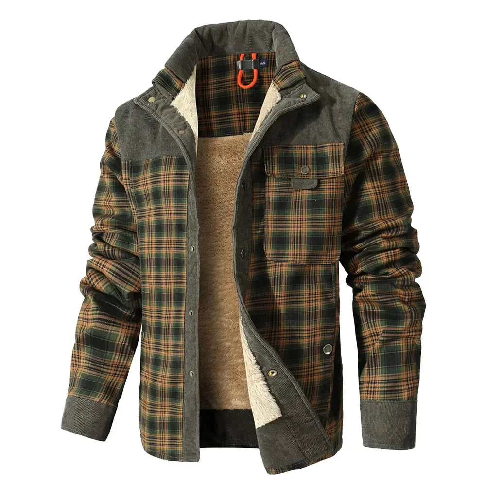 Daan - Veste à Carreaux Doublure Sherpa Détails en Velours Côtelé