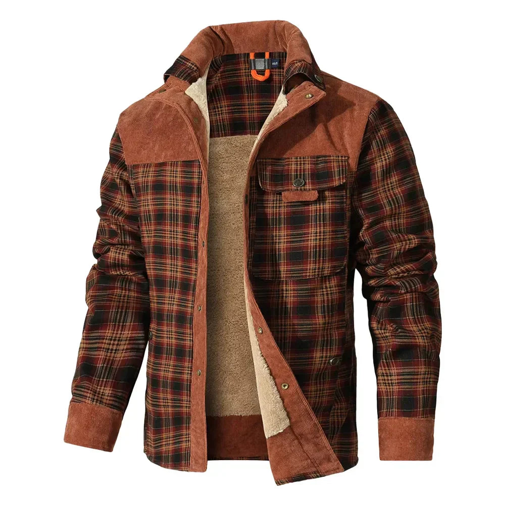 Daan - Veste à Carreaux Doublure Sherpa Détails en Velours Côtelé