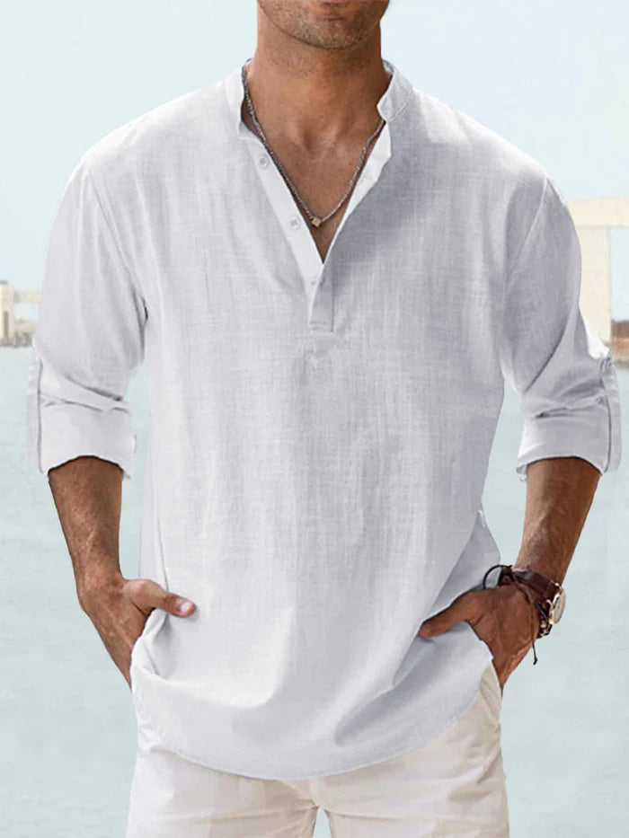 Artak - Camisa de Lino Transpirable con Media Botonadura