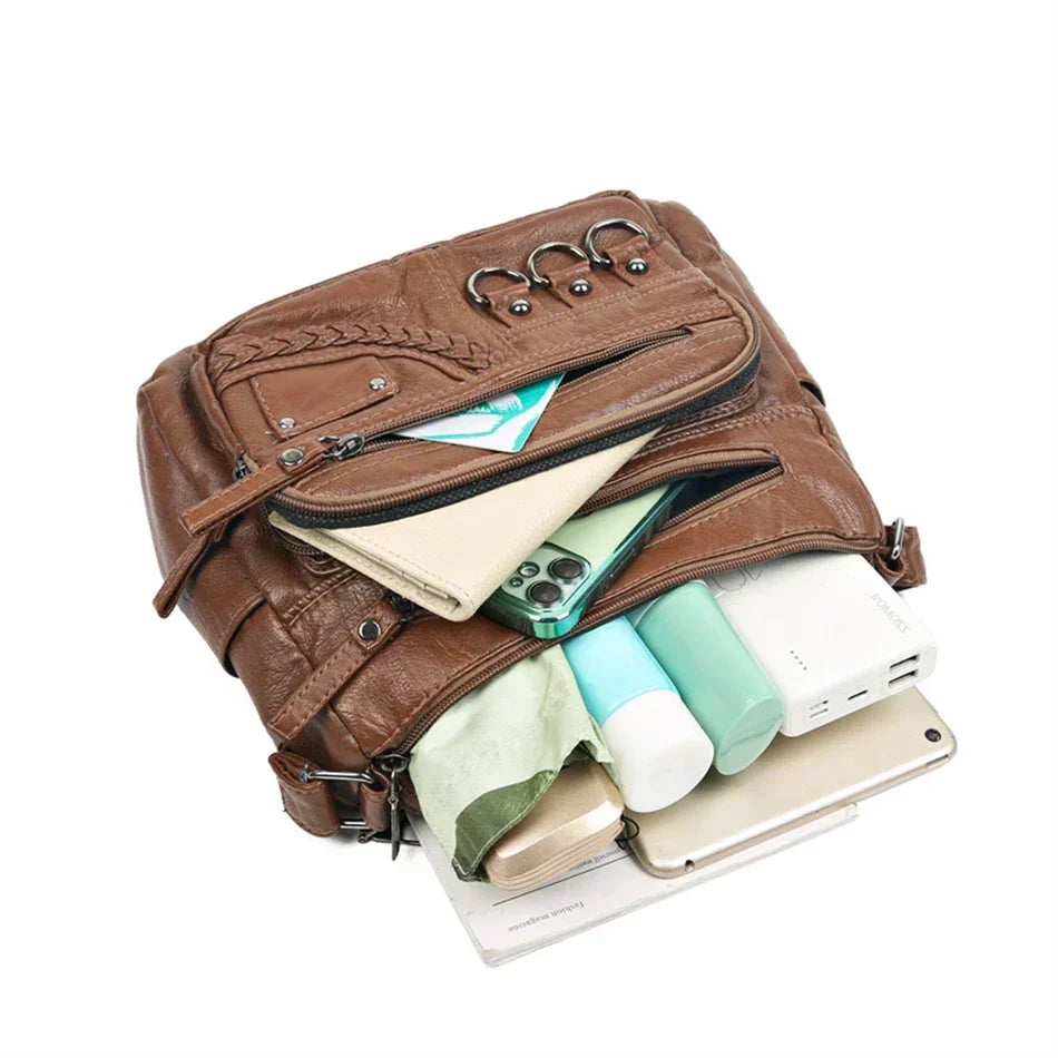 Bouchra - Bolso de Cuero al Hombro Multibolsillos