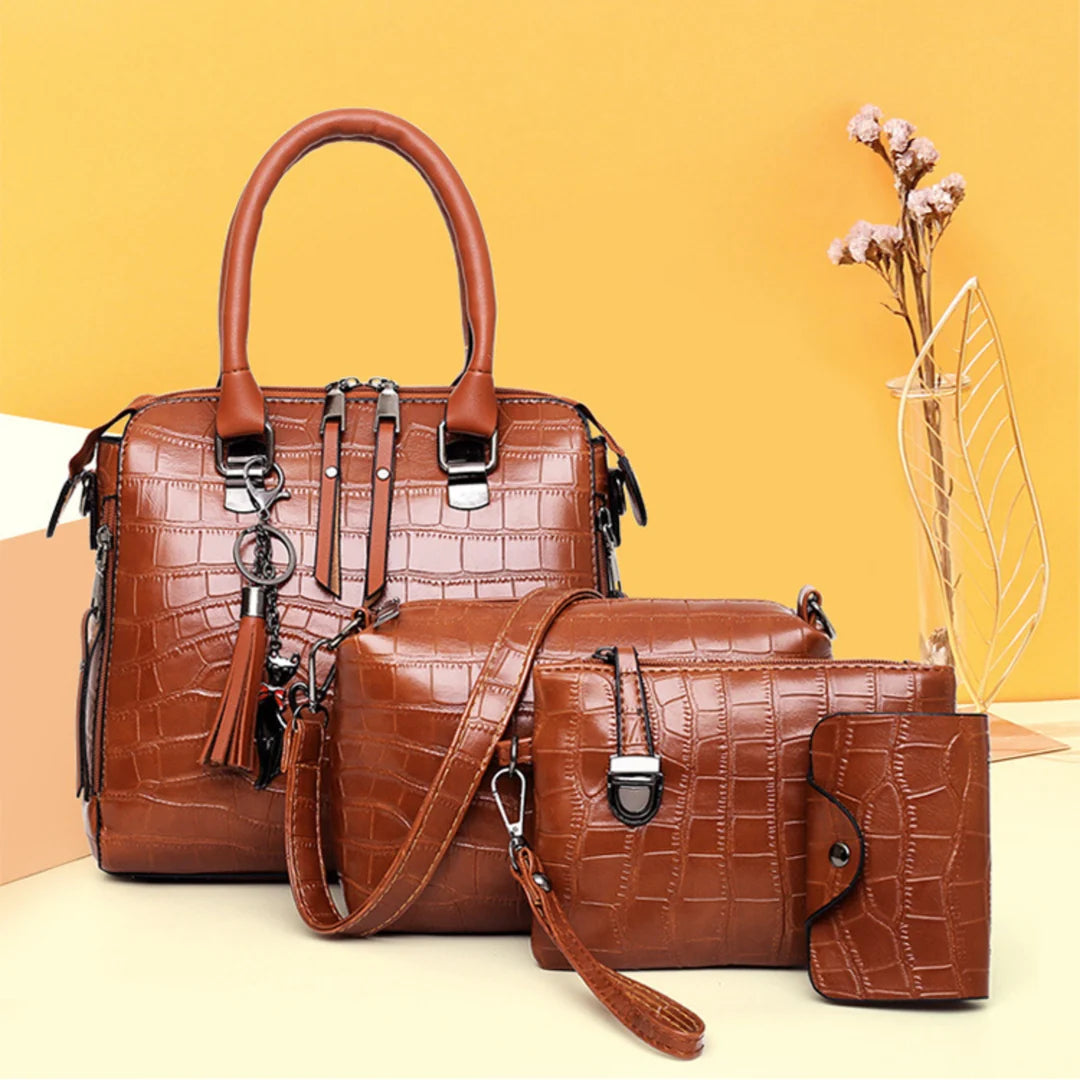 Cathy - Set de Bolsos de Cuero Cocodrilo 4pzs