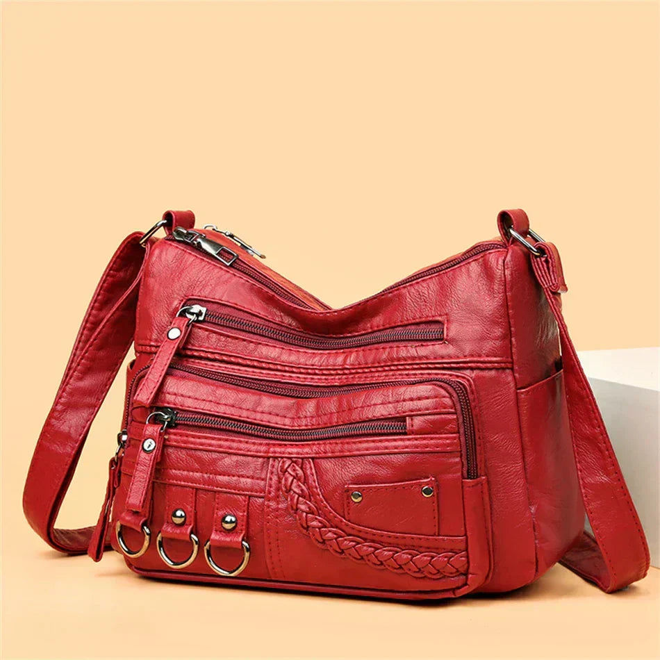 Bouchra - Bolso de Cuero al Hombro Multibolsillos