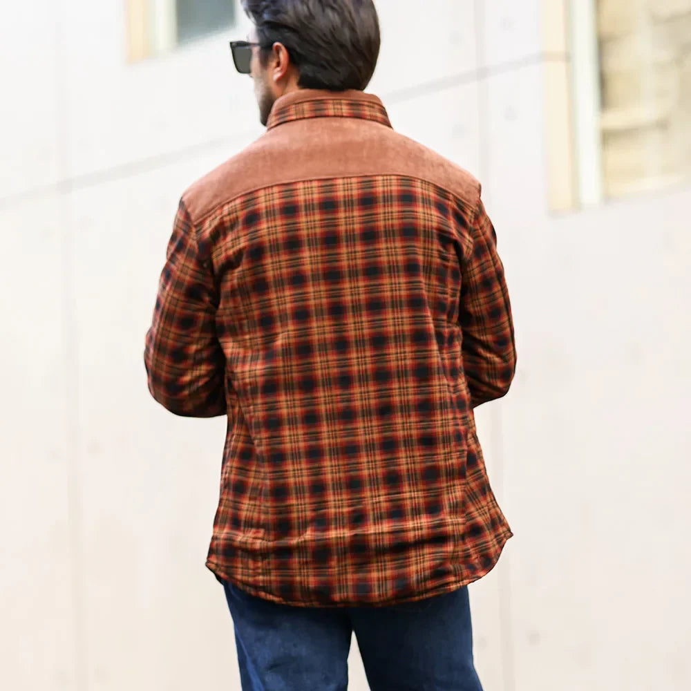 Daan - Veste à Carreaux Doublure Sherpa Détails en Velours Côtelé