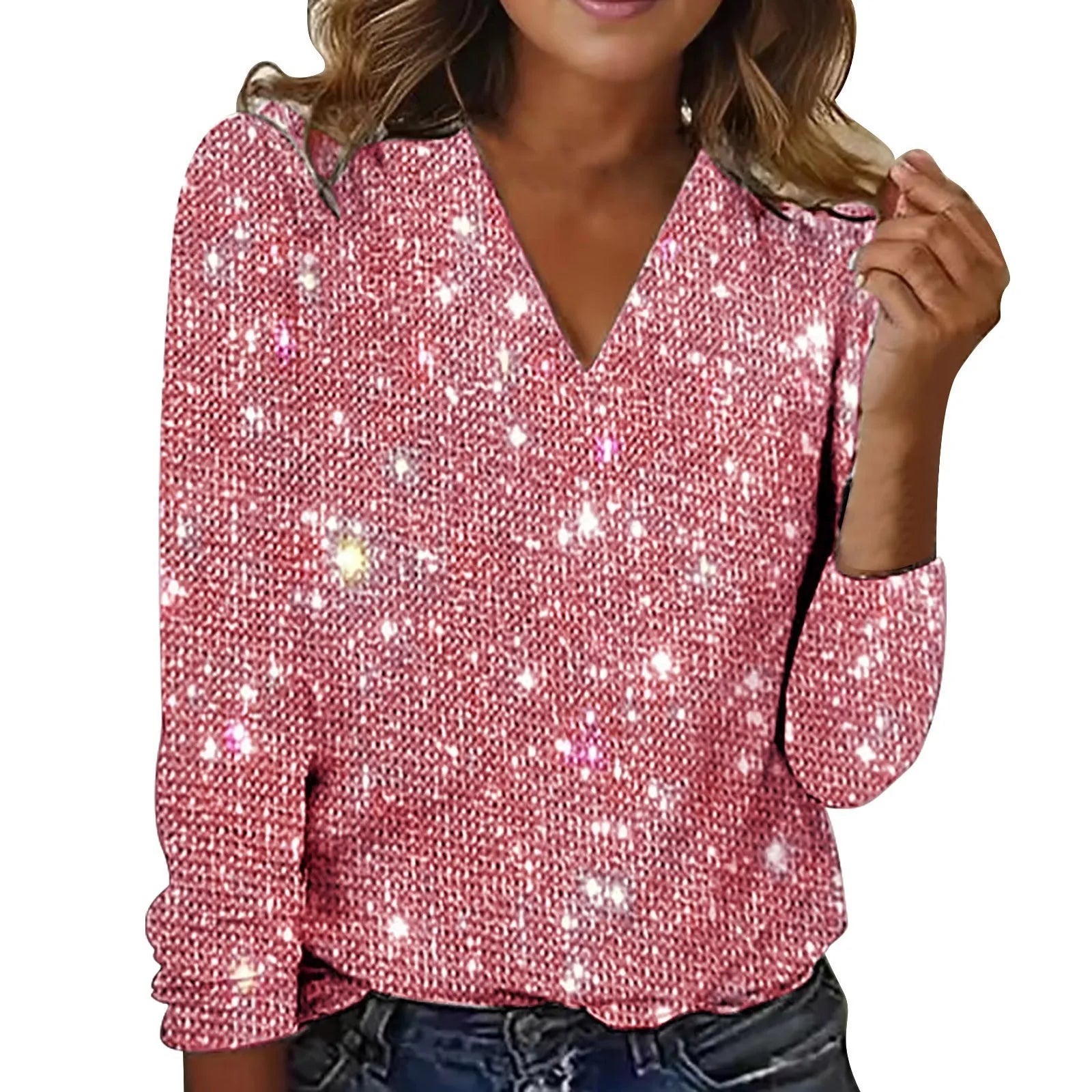 Ashley - Blouse Scintillante Col V Élégante