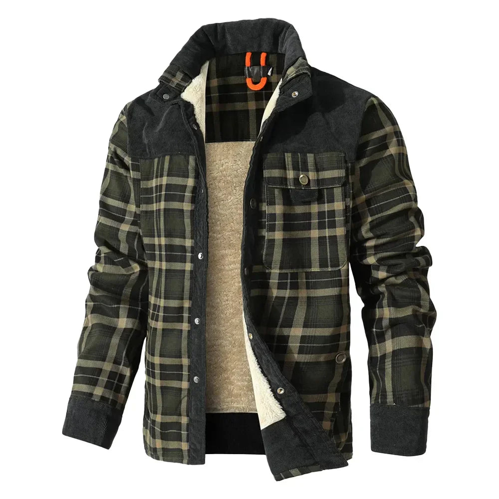 Daan - Veste à Carreaux Doublure Sherpa Détails en Velours Côtelé