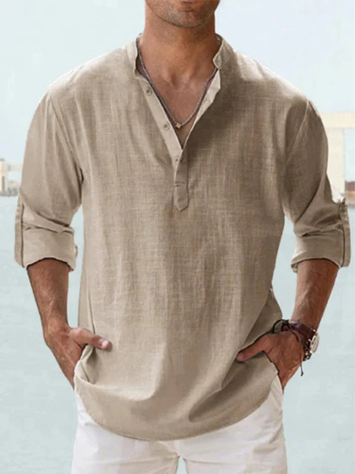 Artak - Camisa de Lino Transpirable con Media Botonadura
