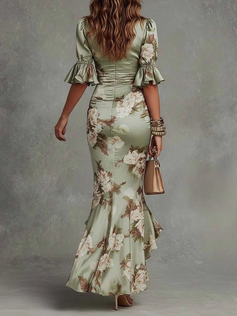 Anastasia - Vestido Elegante De Satén Floral