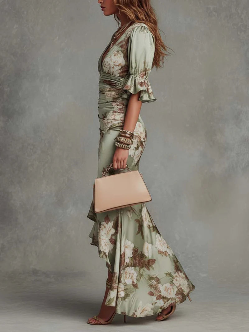 Anastasia - Vestido Elegante De Satén Floral