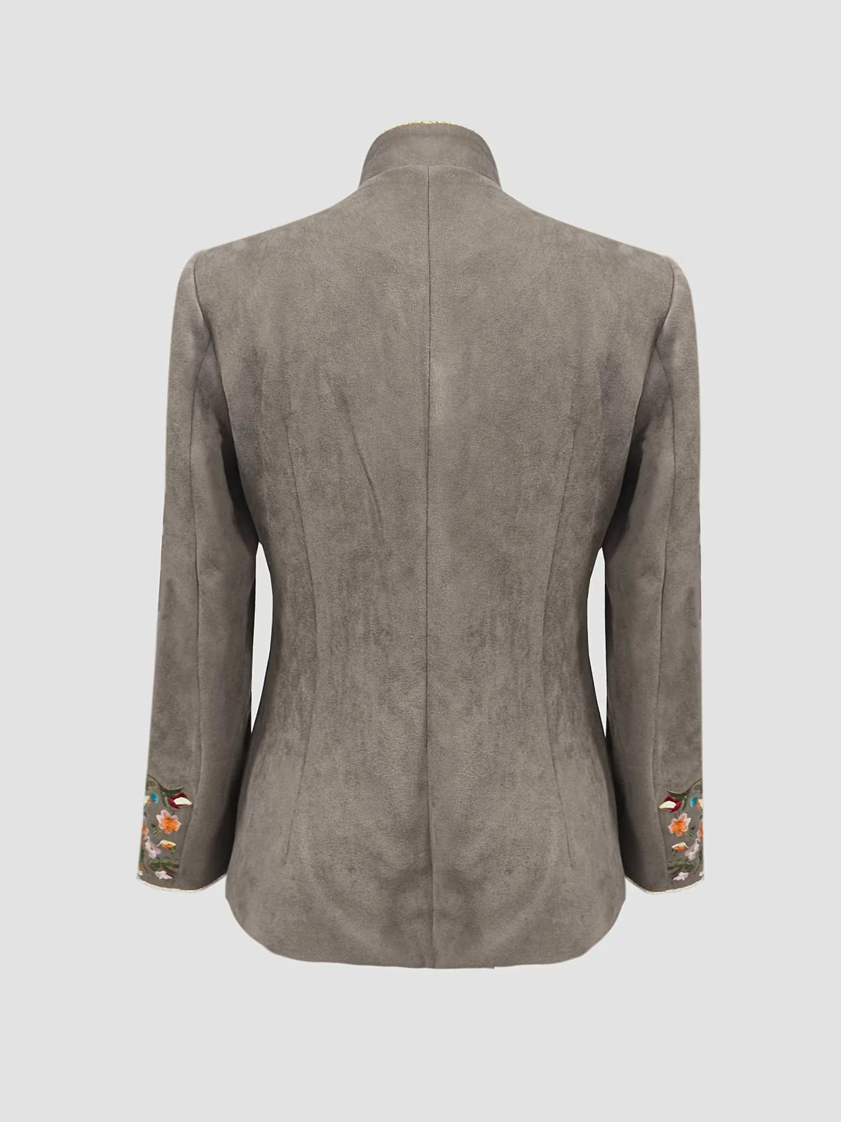 Mahault - Chaqueta de Ante Bordada Retro Chic con Cuello Alto