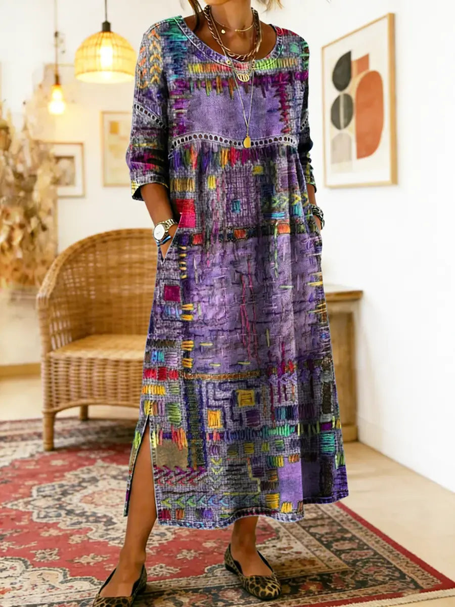Himaya - Vestido de Denim con Estampado Étnico de Colores