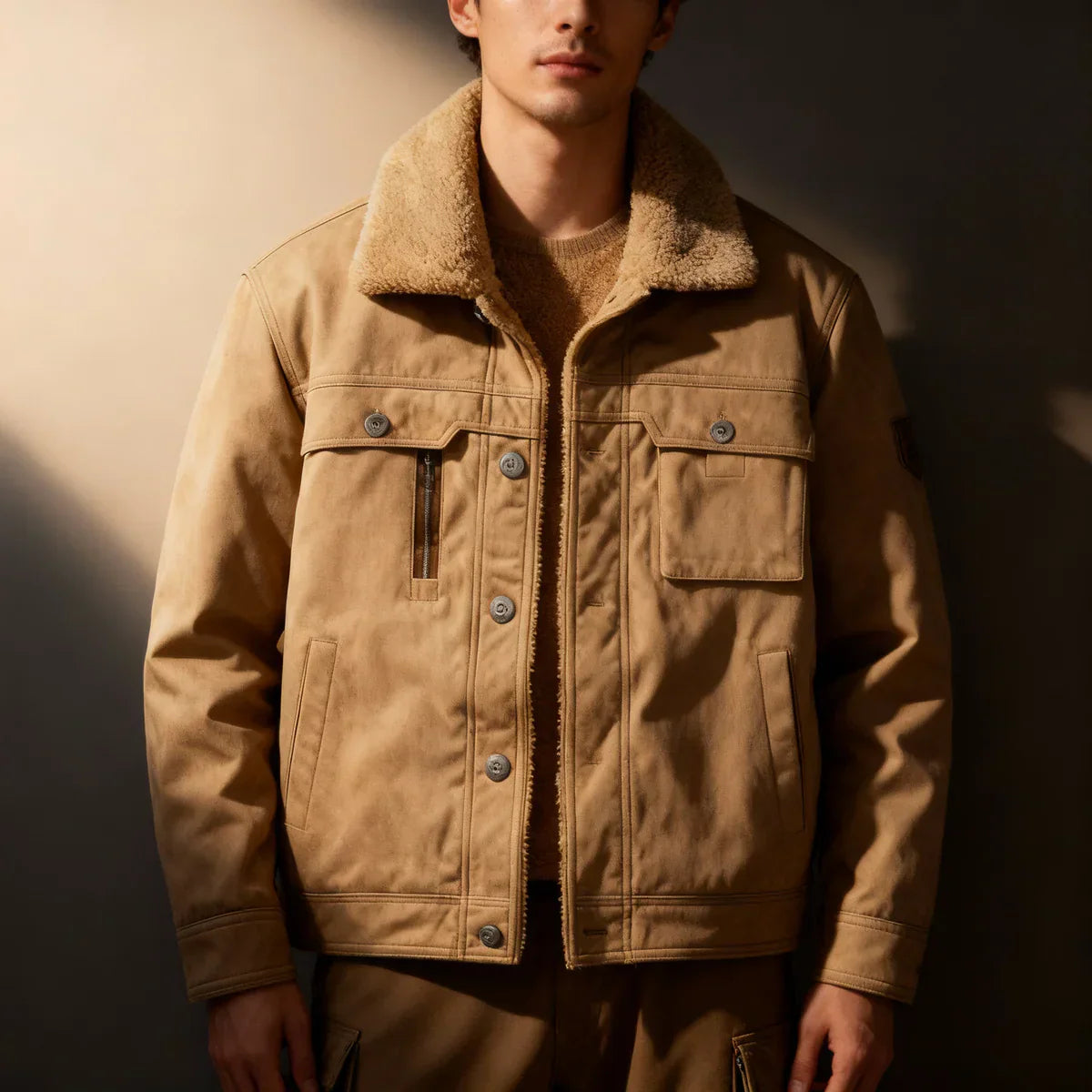 Niels - Veste en Daim Haut de Gamme Doublure Sherpa