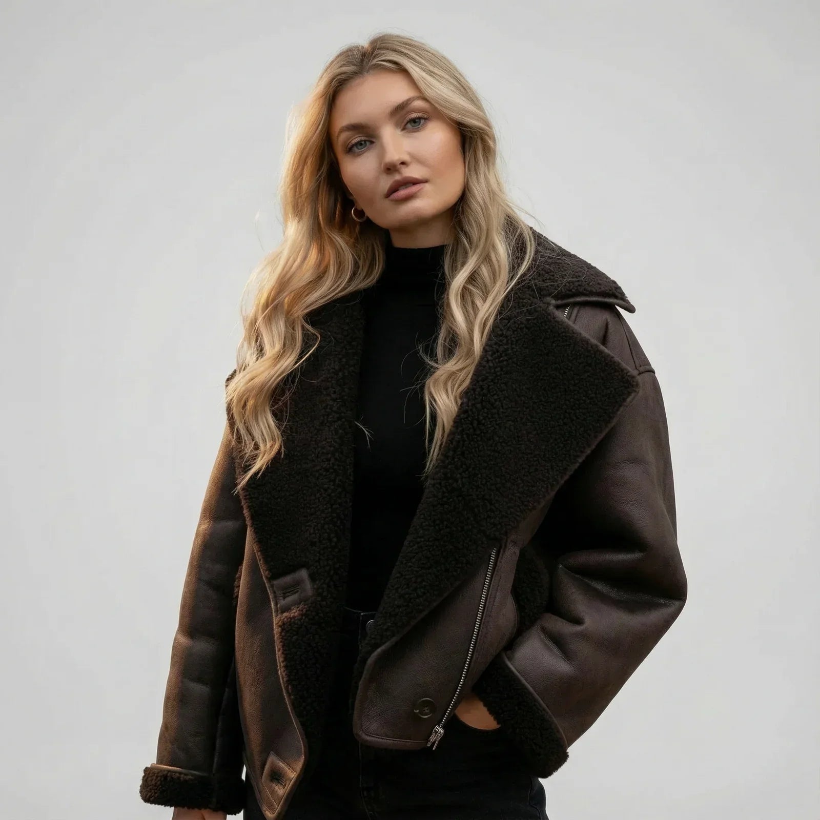 Emy - Manteau en Cuir Premium Doublure Mouton