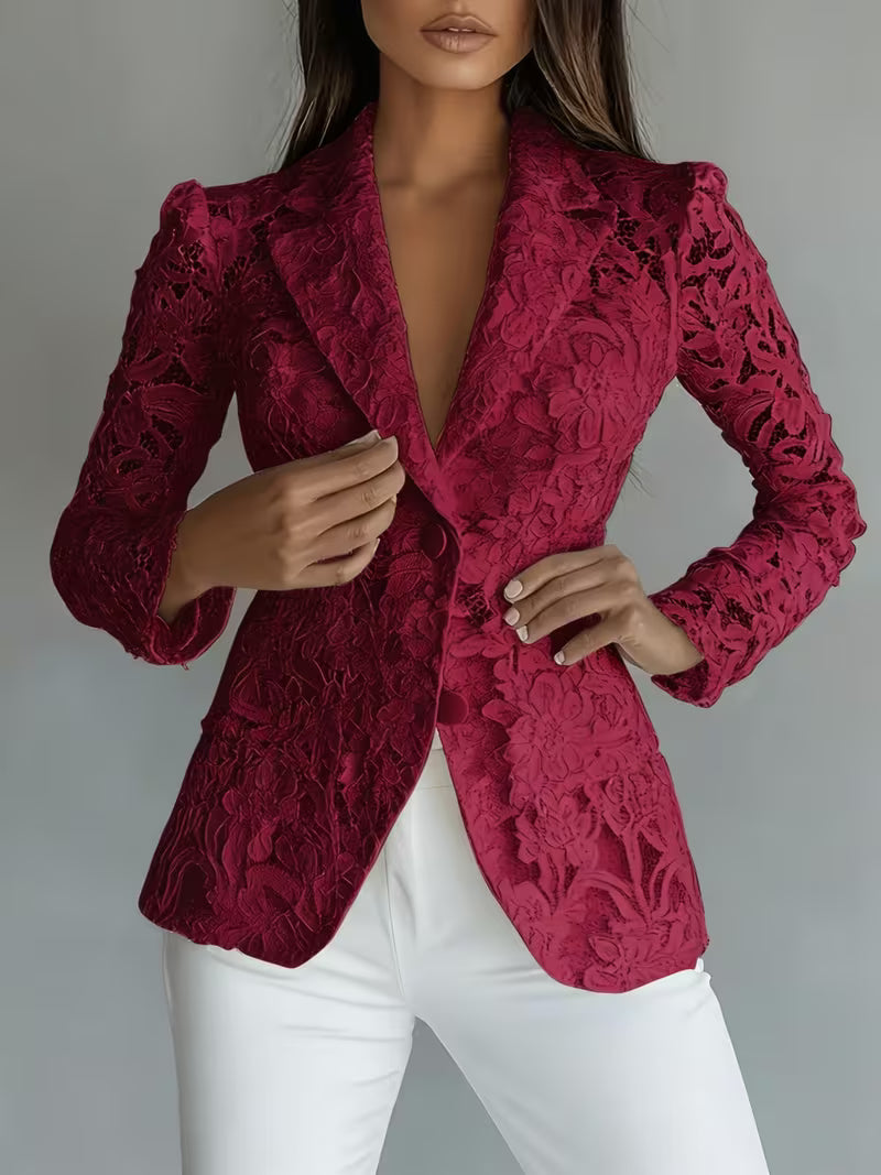 Susik - Blazer Ligero con Flores Bordadas de Encaje Forrado