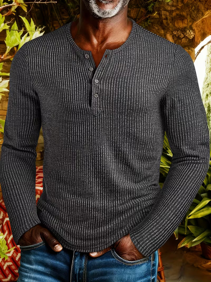 Orso - Camiseta Térmica Acanalada con Cuello Abotonado