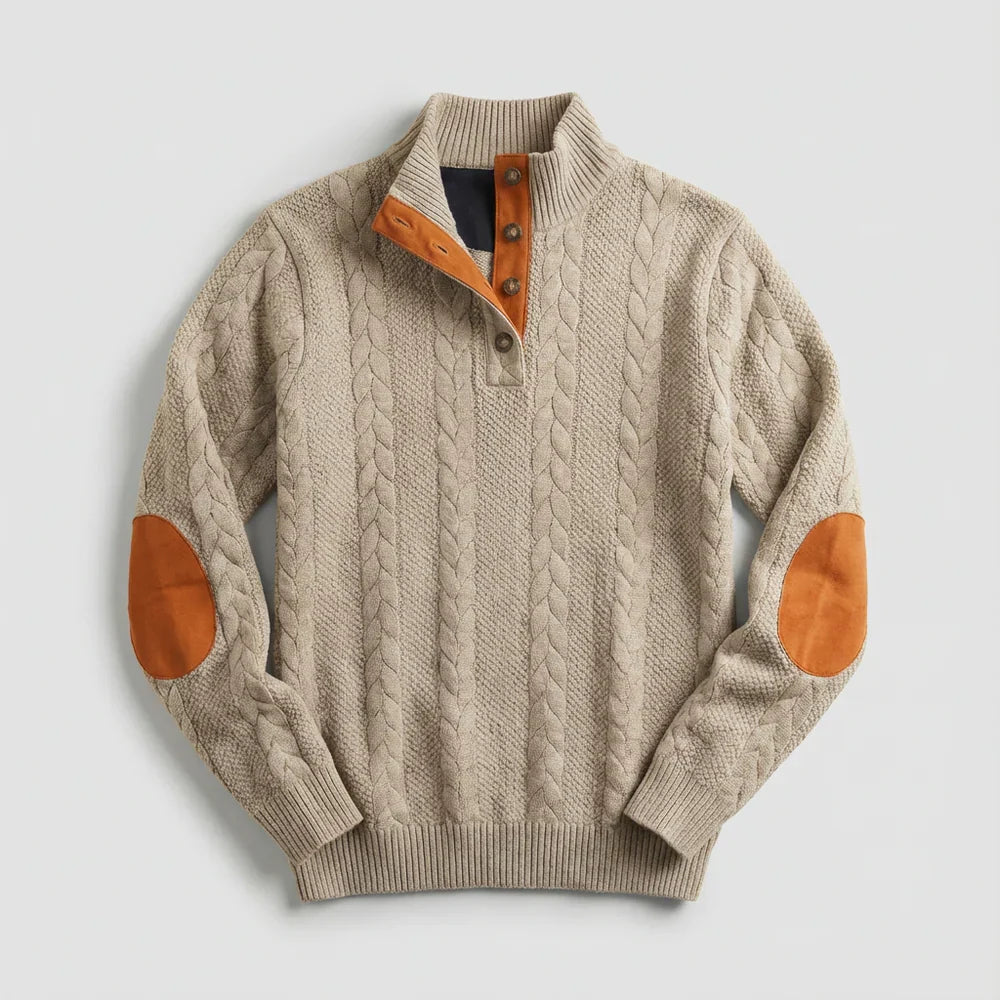 Evan - Pull en Maille Naturelle Robuste Col Montant Boutonné