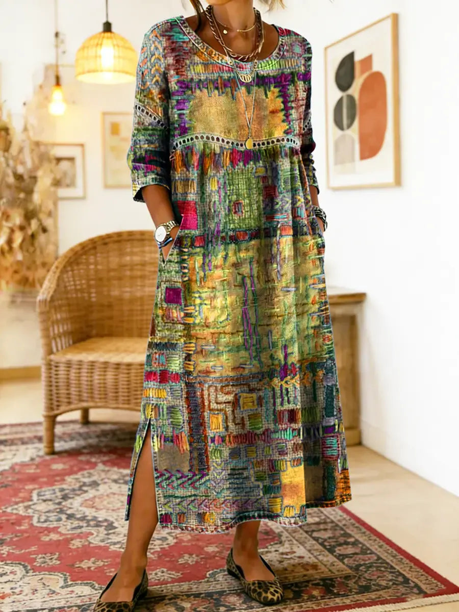 Himaya - Vestido de Denim con Estampado Étnico de Colores