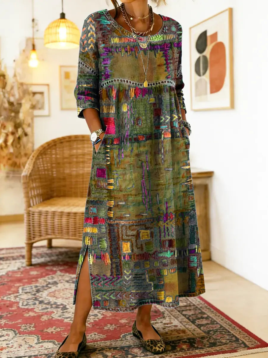Himaya - Vestido de Denim con Estampado Étnico de Colores