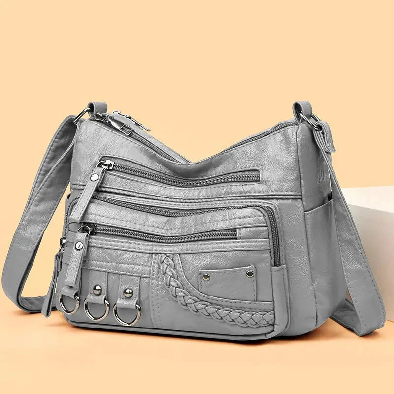 Bouchra - Bolso de Cuero al Hombro Multibolsillos