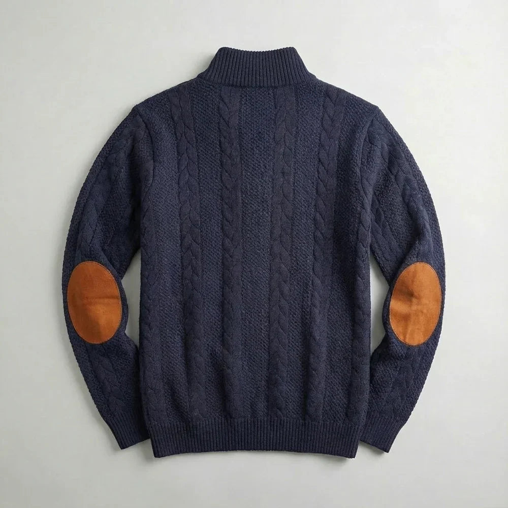 Evan - Pull en Maille Naturelle Robuste Col Montant Boutonné