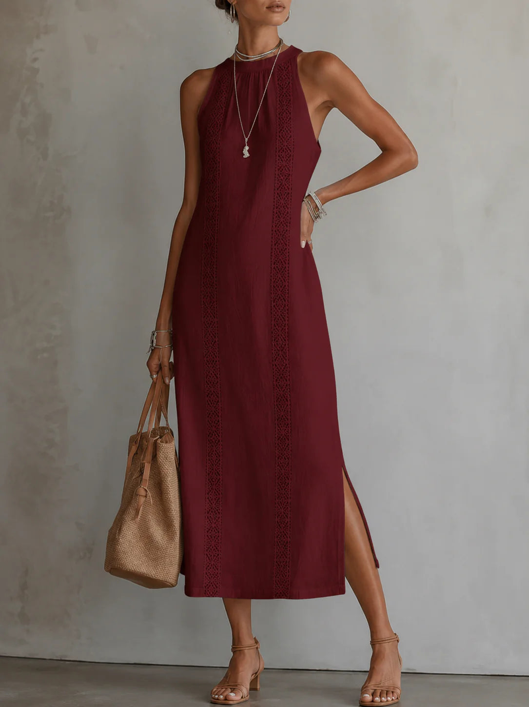Morena - Vestido Recto de Verano Bordado de Algodón