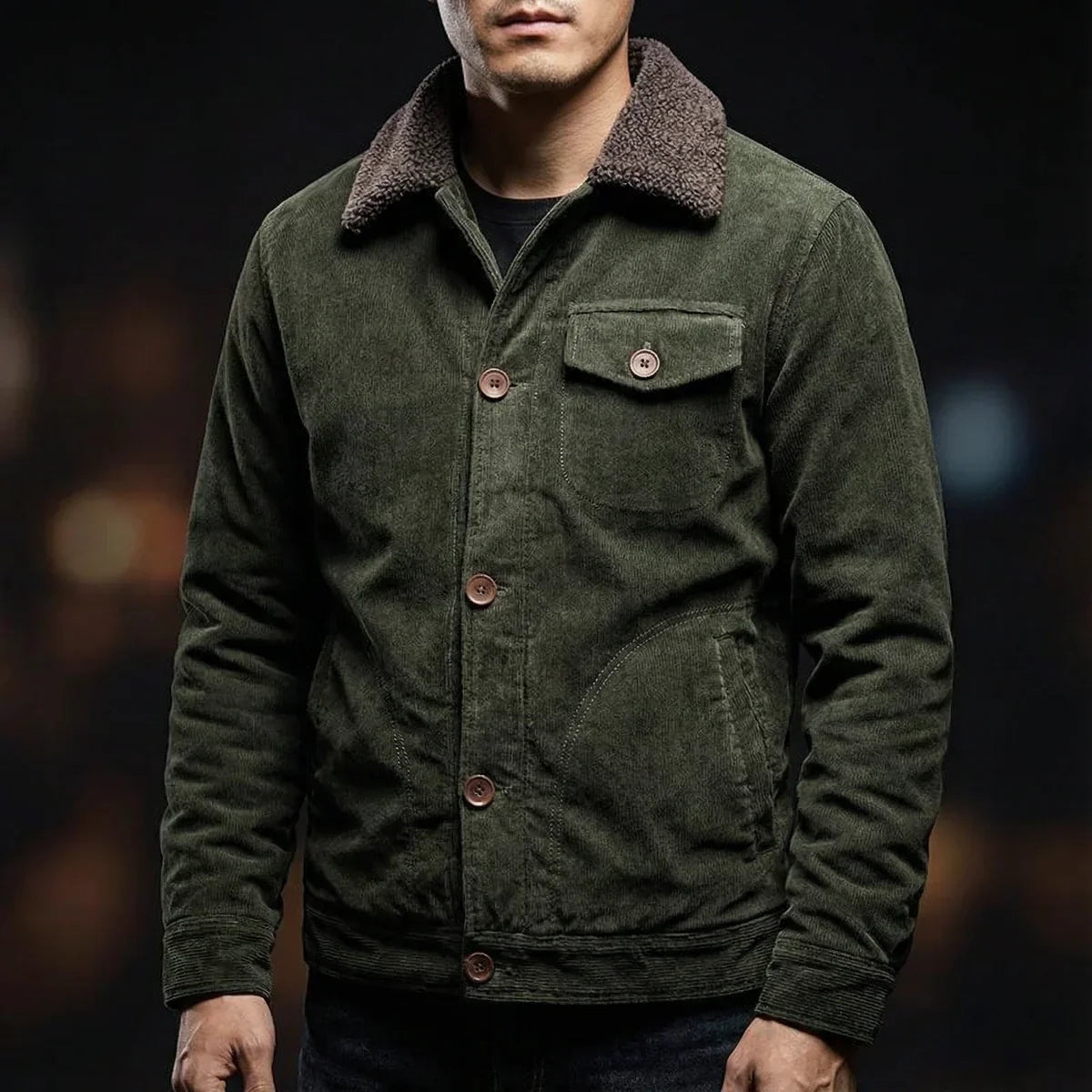Brahim - Blouson Casual en Velours Côtelé Doublée de Sherpa