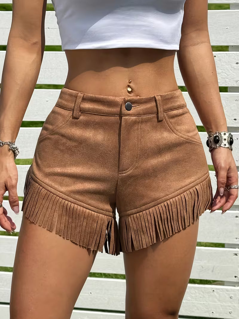 Wandy - Shorts Vintage Efecto Ante con Flecos