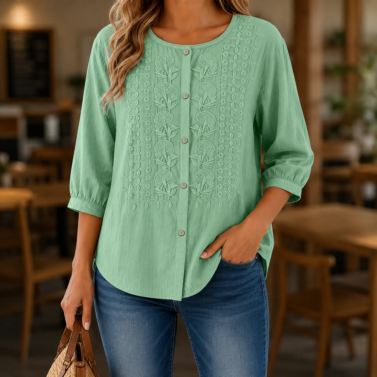 Britany - Blusa Elegante de Algodón Finamente Bordada