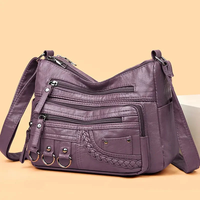 Bouchra - Bolso de Cuero al Hombro Multibolsillos