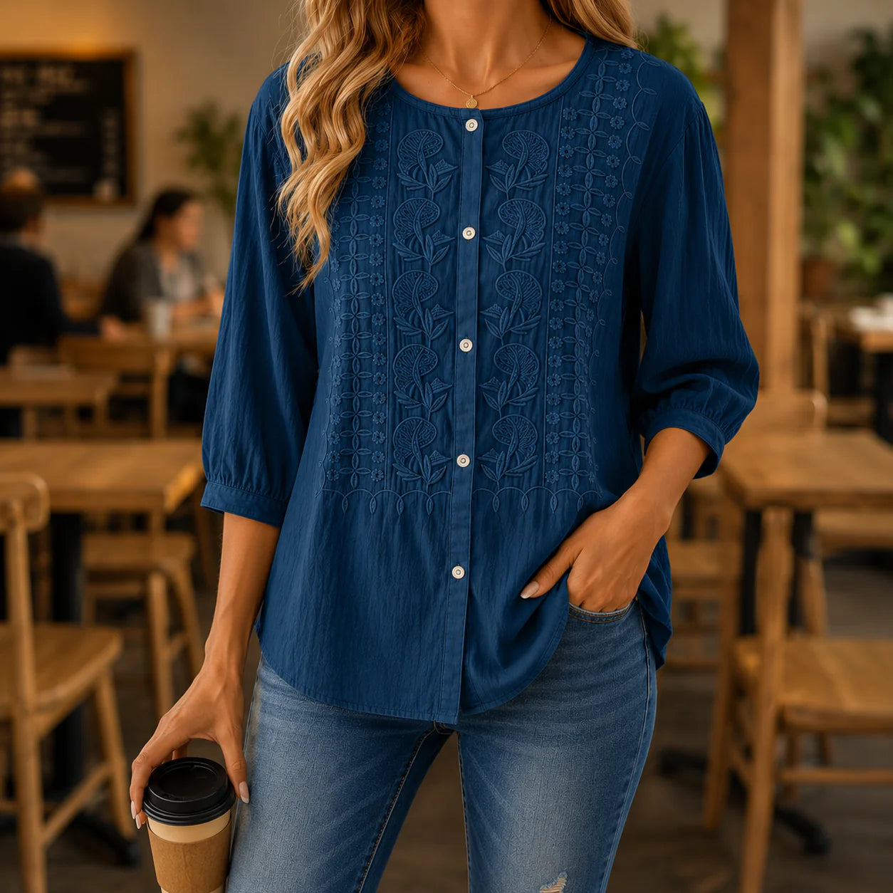Britany - Blusa Elegante de Algodón Finamente Bordada