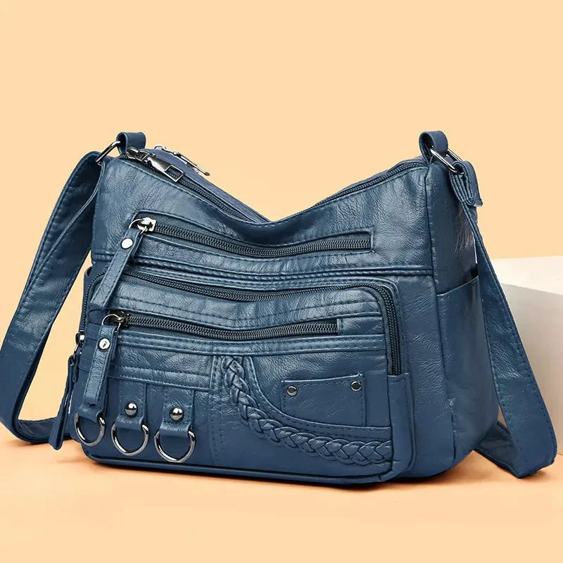 Bouchra - Bolso de Cuero al Hombro Multibolsillos