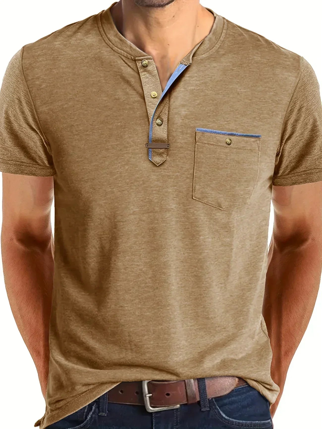 Eusébio - Elegant T-Shirt med Knapper og Lomme