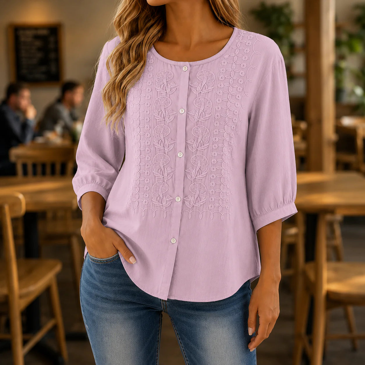 Britany - Blusa Elegante de Algodón Finamente Bordada