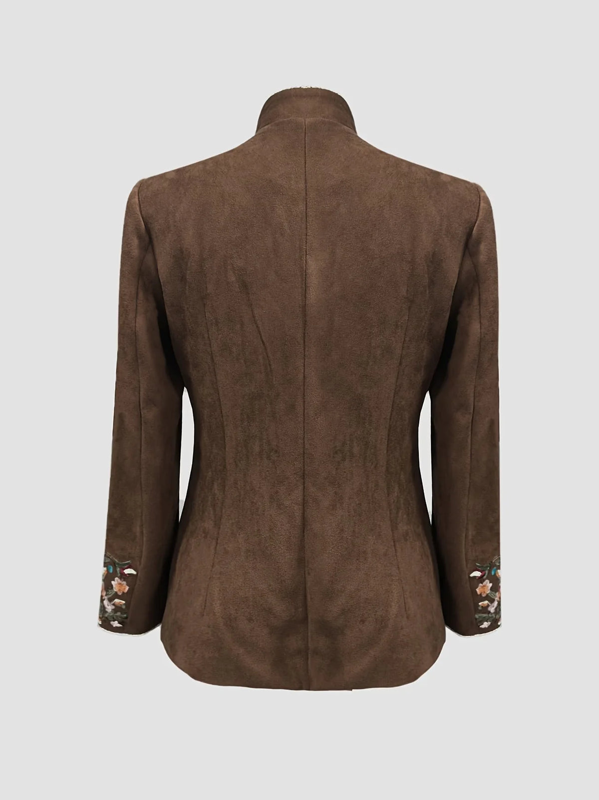 Mahault - Chaqueta de Ante Bordada Retro Chic con Cuello Alto