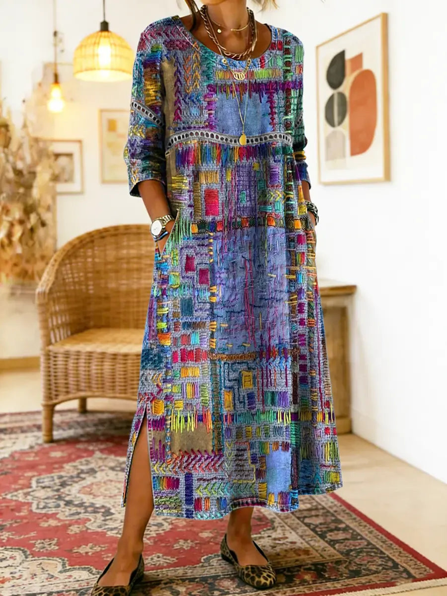 Himaya - Vestido de Denim con Estampado Étnico de Colores