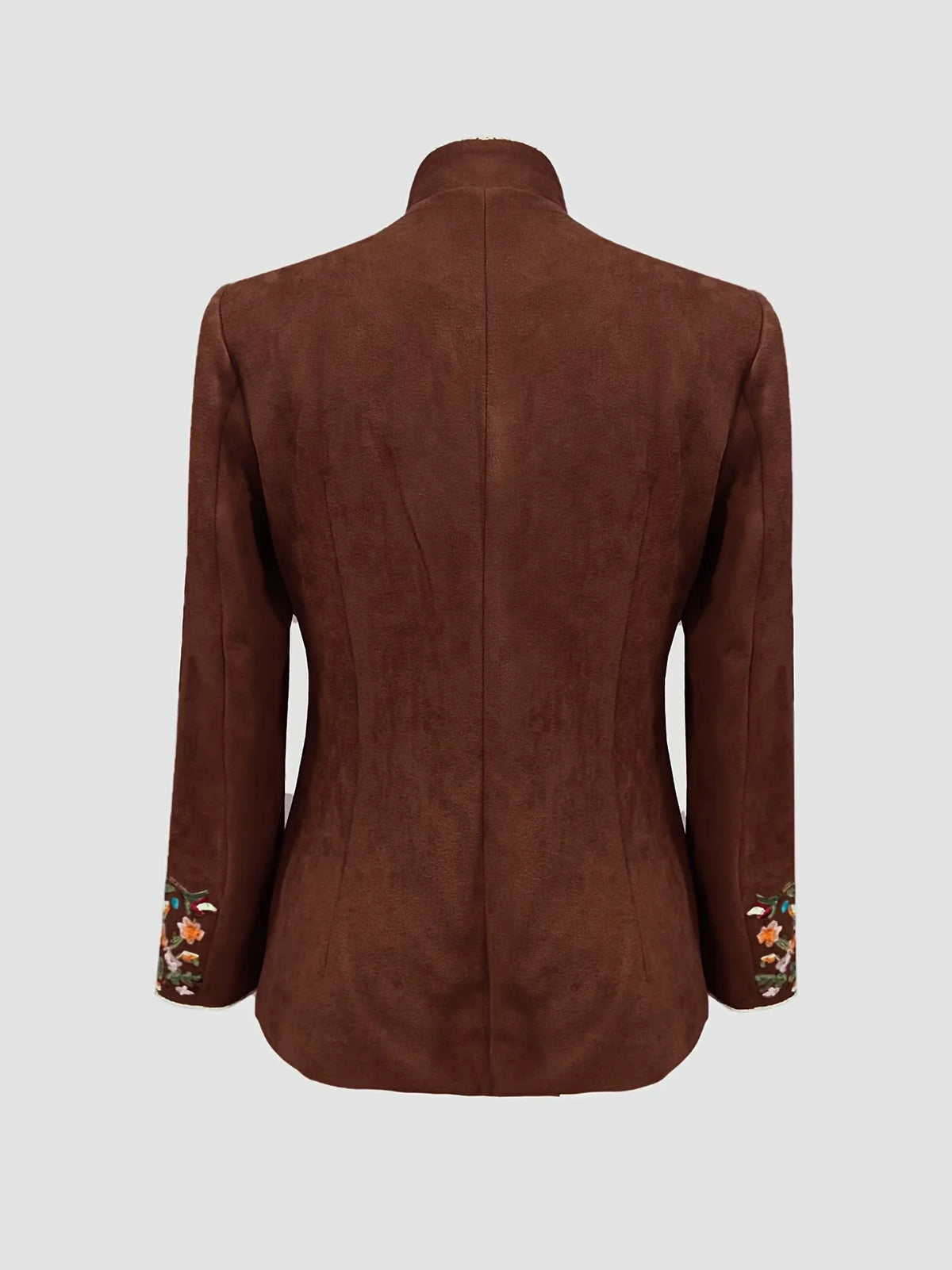 Mahault - Chaqueta de Ante Bordada Retro Chic con Cuello Alto