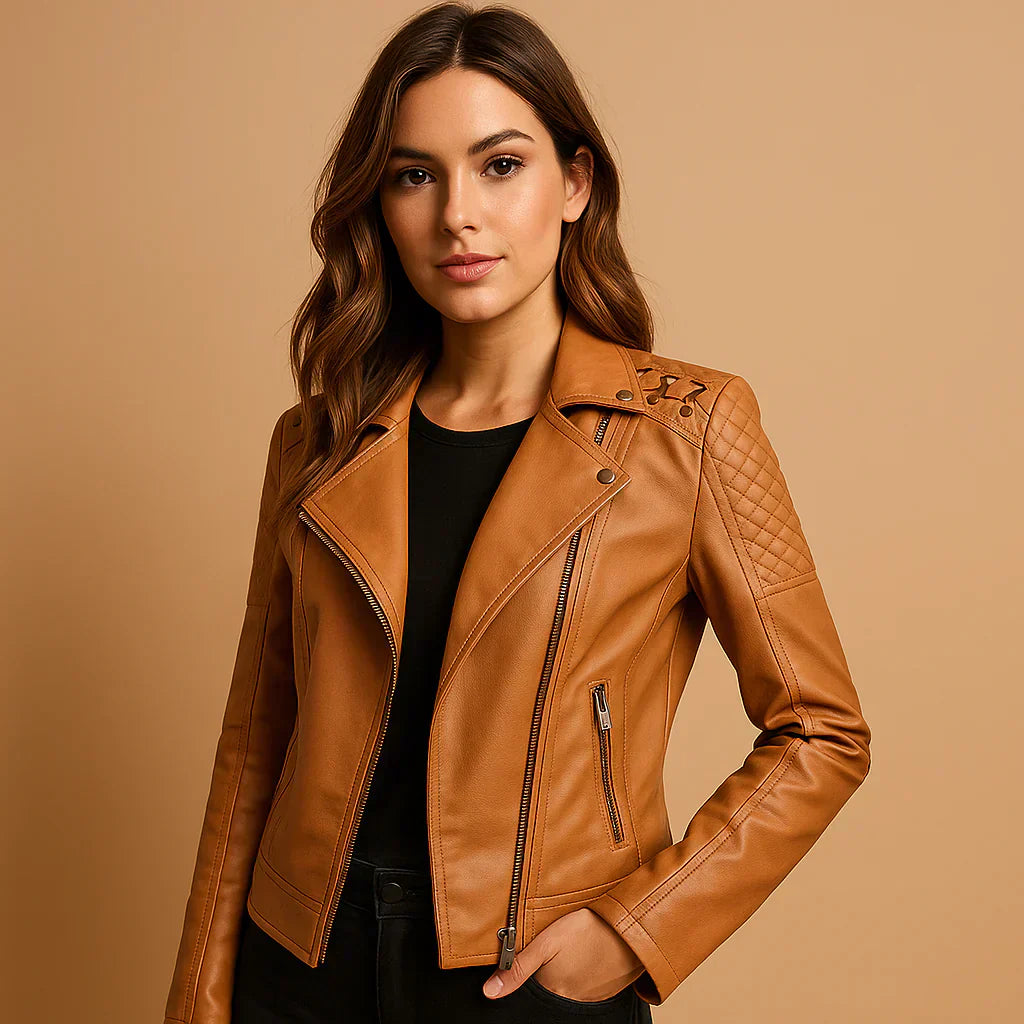 Nawel - Chaqueta de Cuero Ajustada para Mujer
