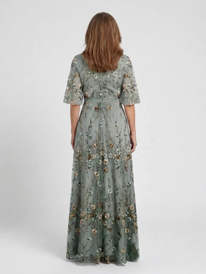 Annie - Vestido Largo Refinado Bordado con Flores