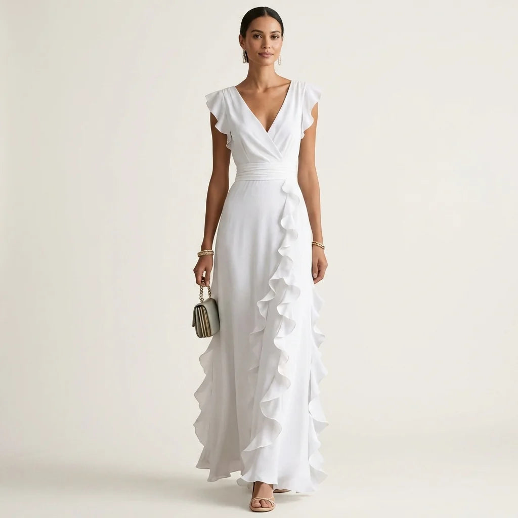 Amaryllis - Vestido Fluido Elegante de Gasa con Volantes