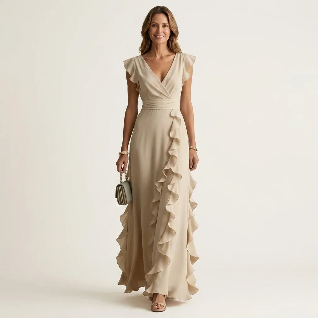 Amaryllis - Vestido Fluido Elegante de Gasa con Volantes