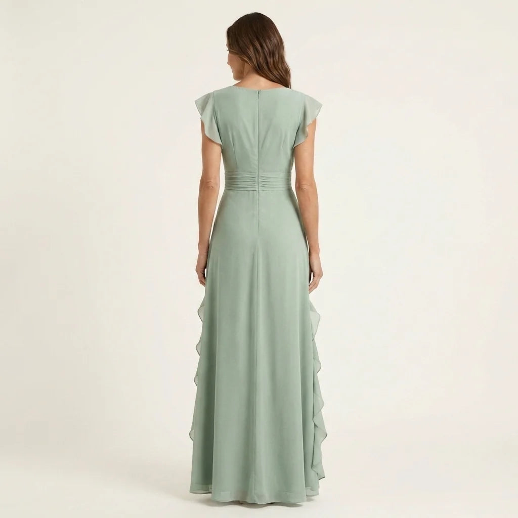 Amaryllis - Vestido Fluido Elegante de Gasa con Volantes