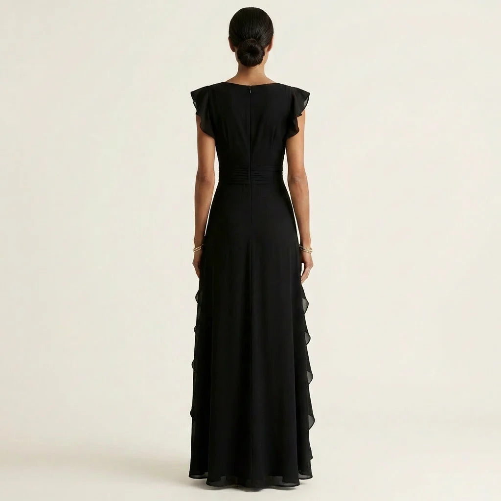 Amaryllis - Vestido Fluido Elegante de Gasa con Volantes