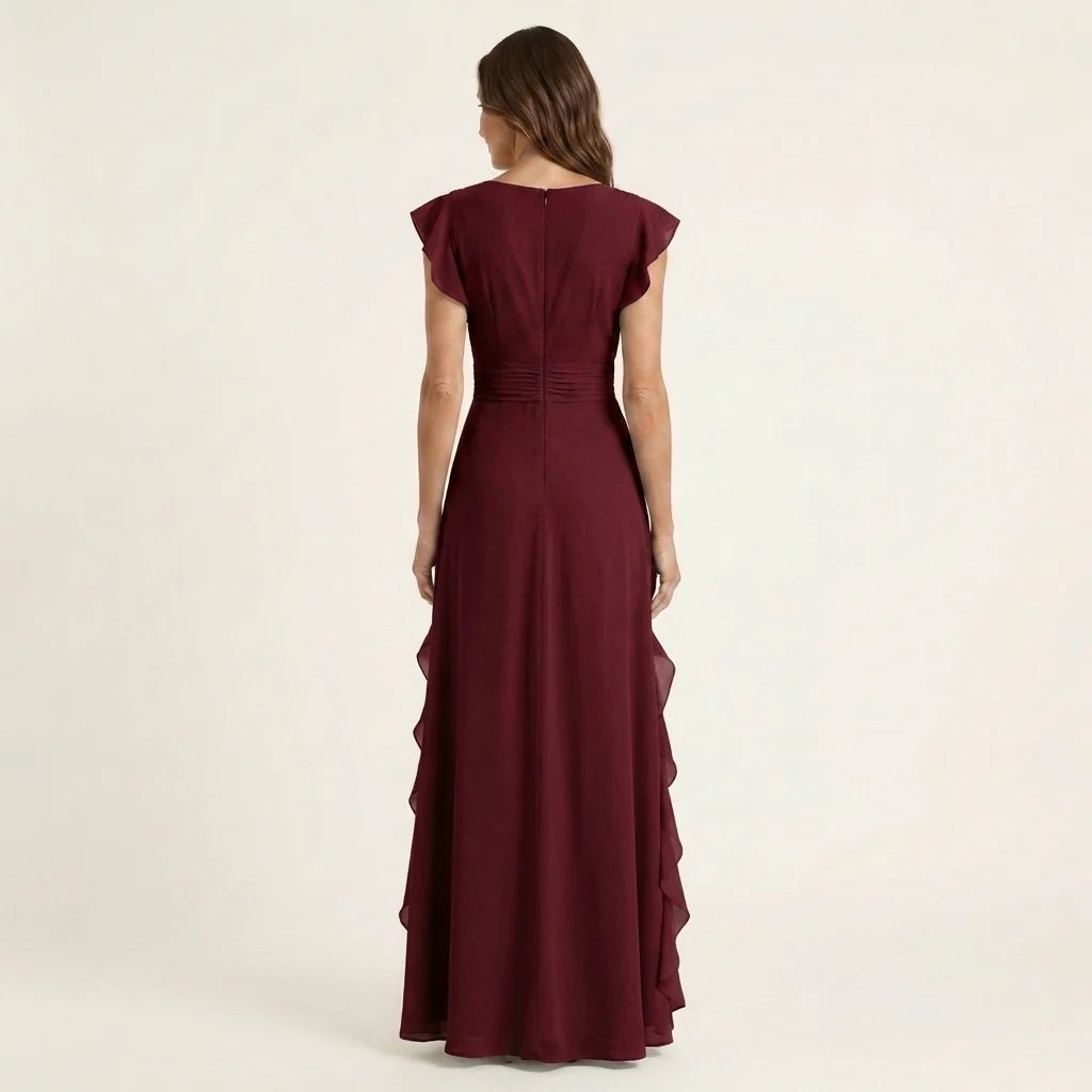 Amaryllis - Vestido Fluido Elegante de Gasa con Volantes
