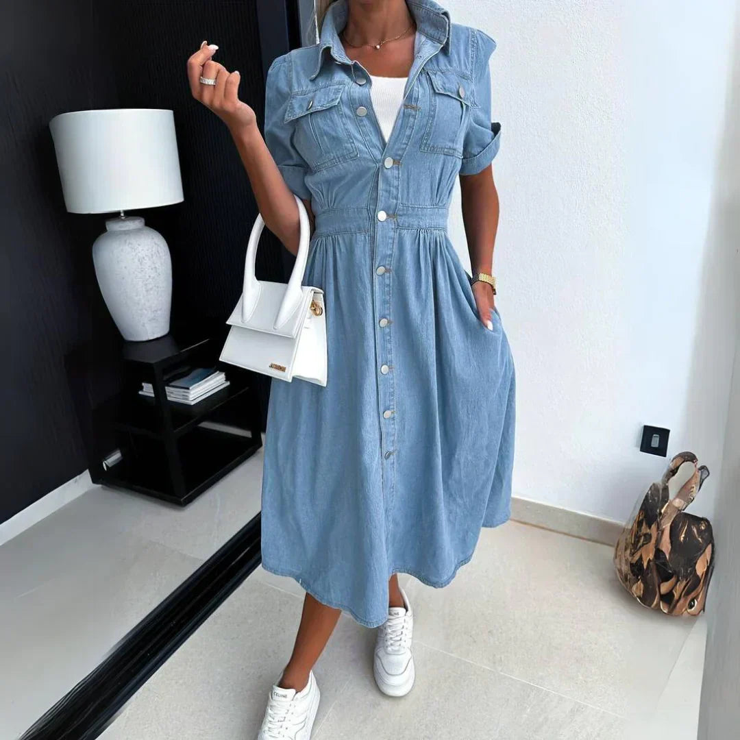 Alizée - Robe Boutonnée en Denim Premium