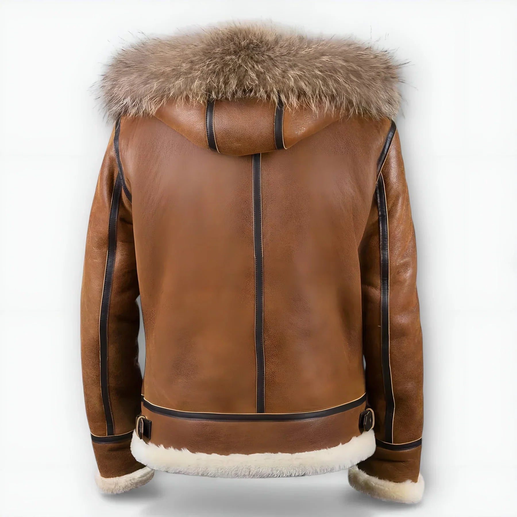 Arsen - Abrigo de Invierno de Alta Moda de Cuero con Capucha y Piel