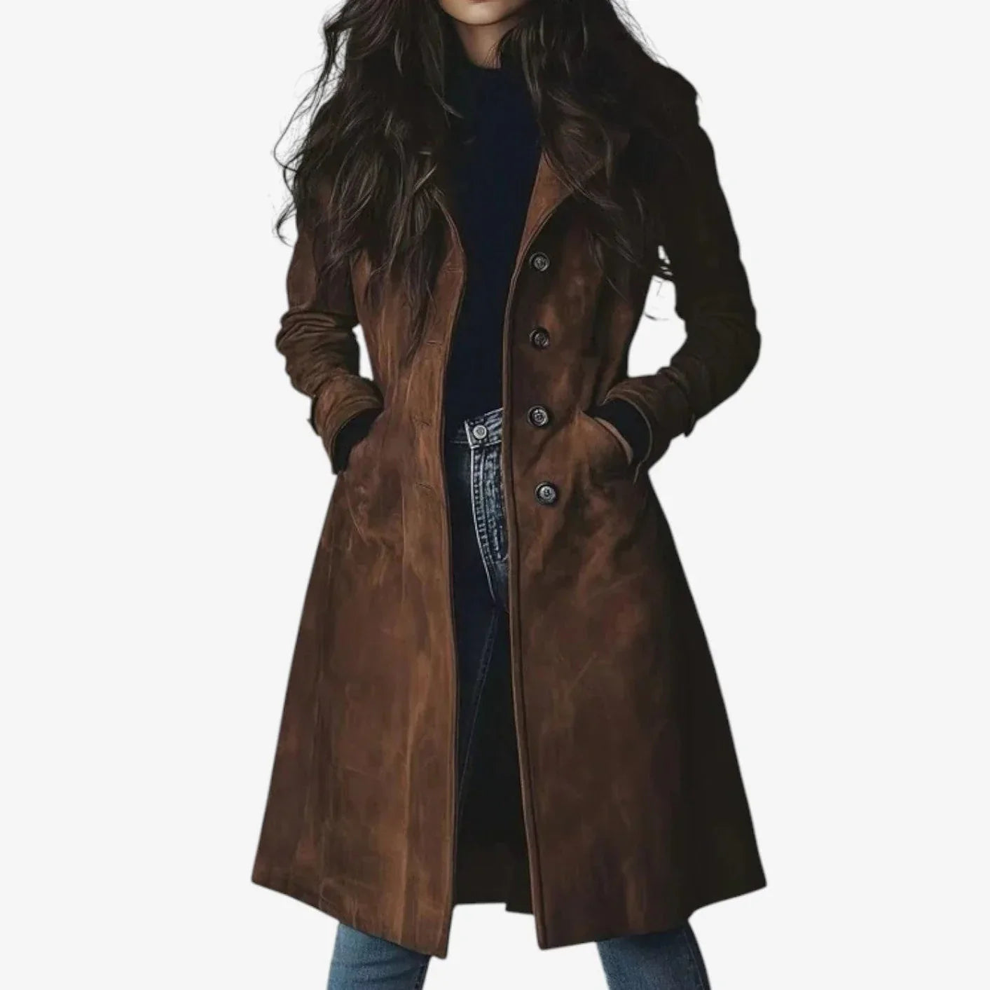 Ilarya - Manteau Marron en Daim Naturel Lisse