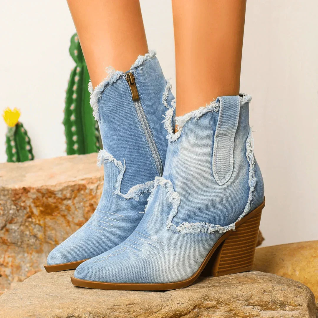 Aurelia - Premium Denim Ikoniske Rodeo Støvler