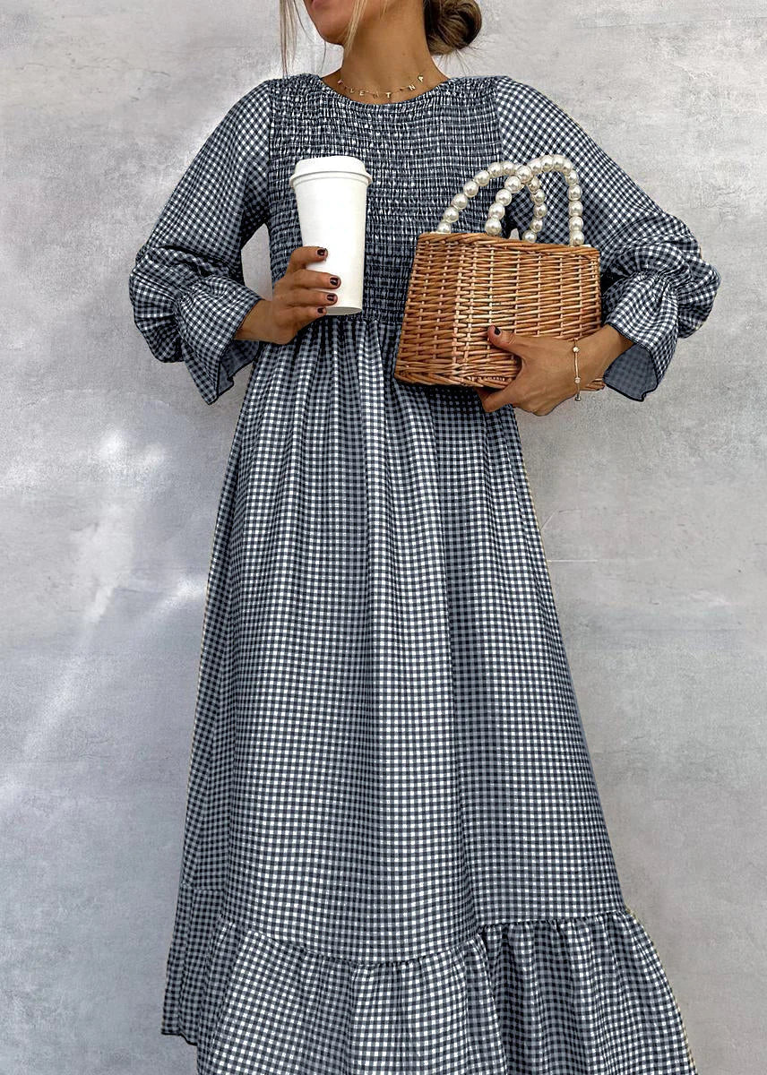 Simona - Vestido Maxi Modesto de Algodón con Cuadros Finos