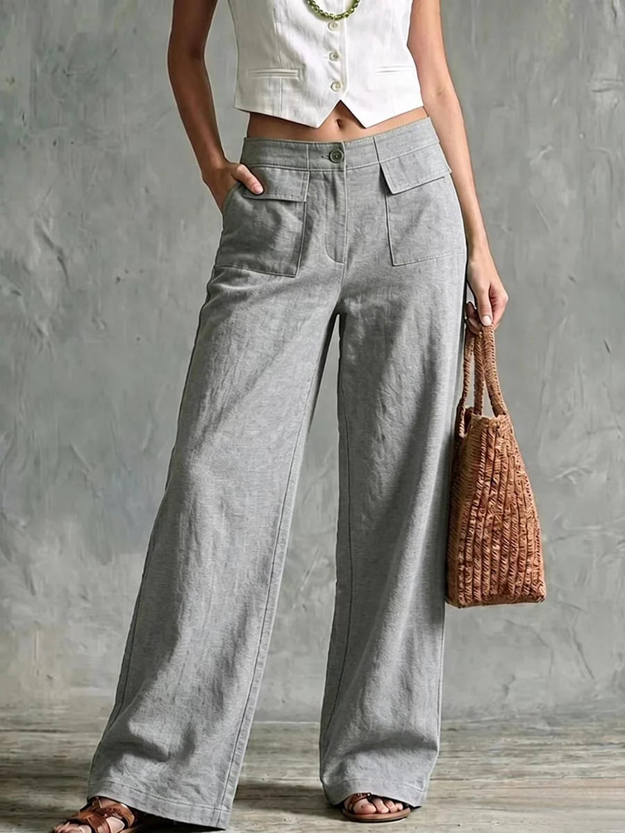 Liya - Pantalón Recto Retro de Lino Cómodo